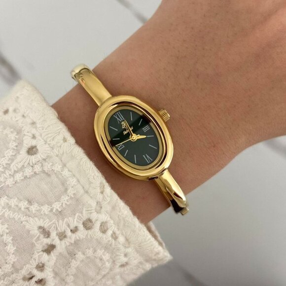 SKU0045 Casual Gold Dark Green dial Women Fashion Watch Stainless steel+gift bag